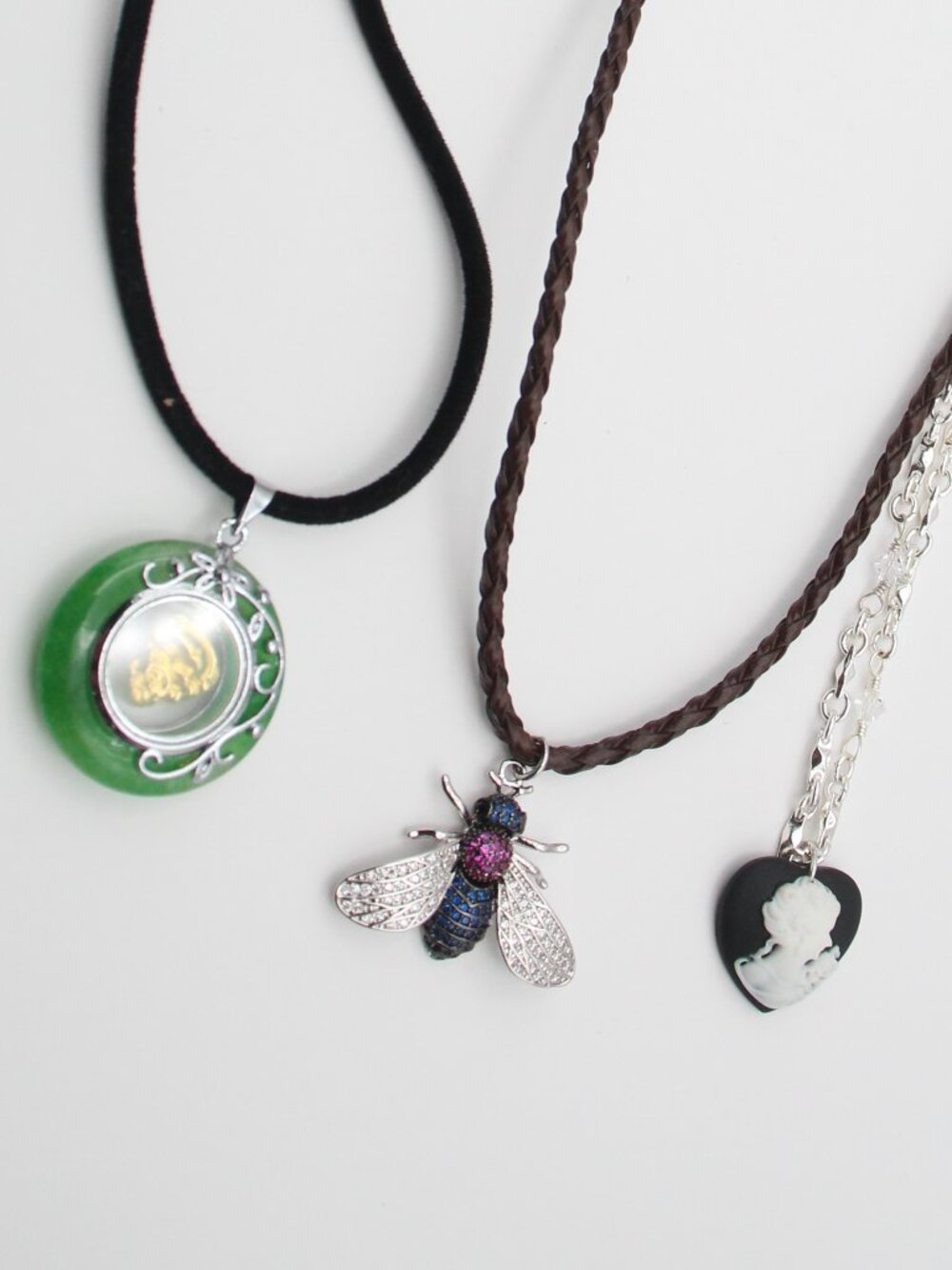Lot of 3 Necklaces Buddha, Bee, Cameo